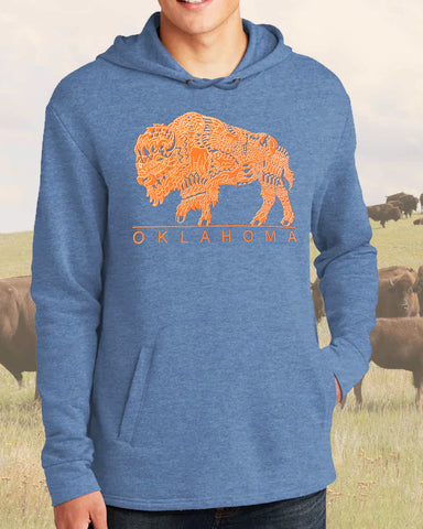 Orange Bison on Blue next level hoodie.