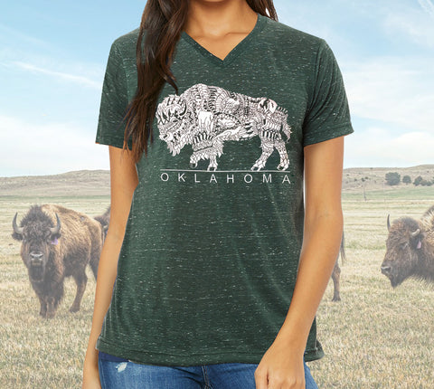 Oklahoma Green Buffalo V-neck